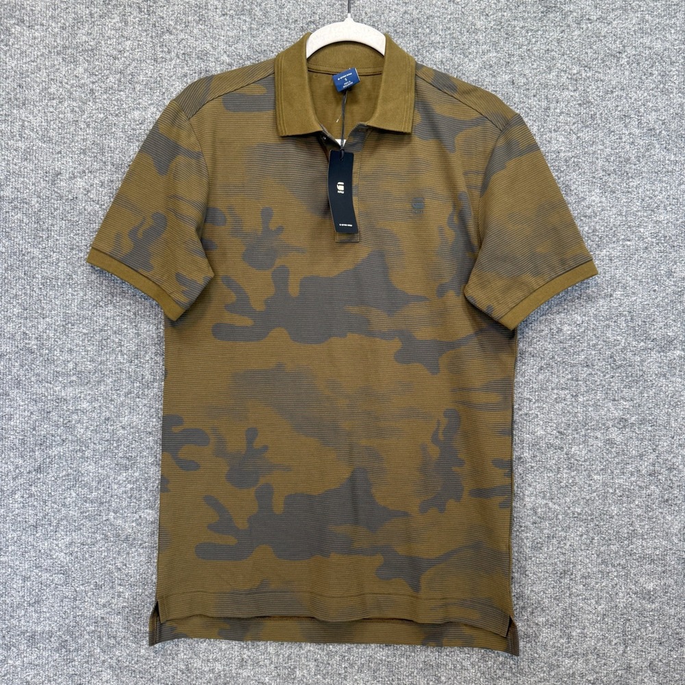 G-Star Raw Men Olive Green and Dark Gray Camouflage Polo